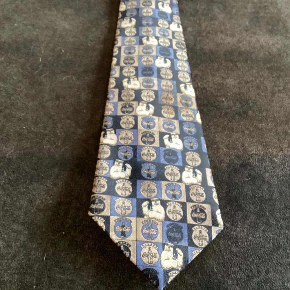 Vintage Coca Cola Neck Tie Mens Blue Bottlecap Polar Bear